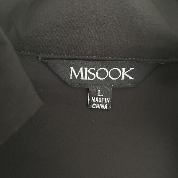 Misook Ruched Sleeve Nylon Blend Tunic Popover Size Large Black Quiet Luxury - Picture 6 of 15